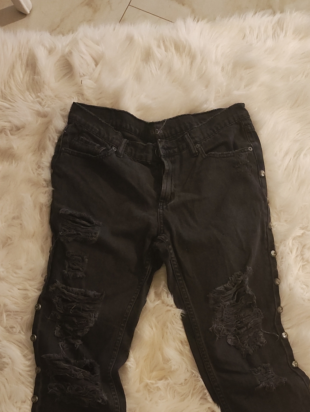 BDG Black Distressed Boyfriend Jeans with Side Buttons